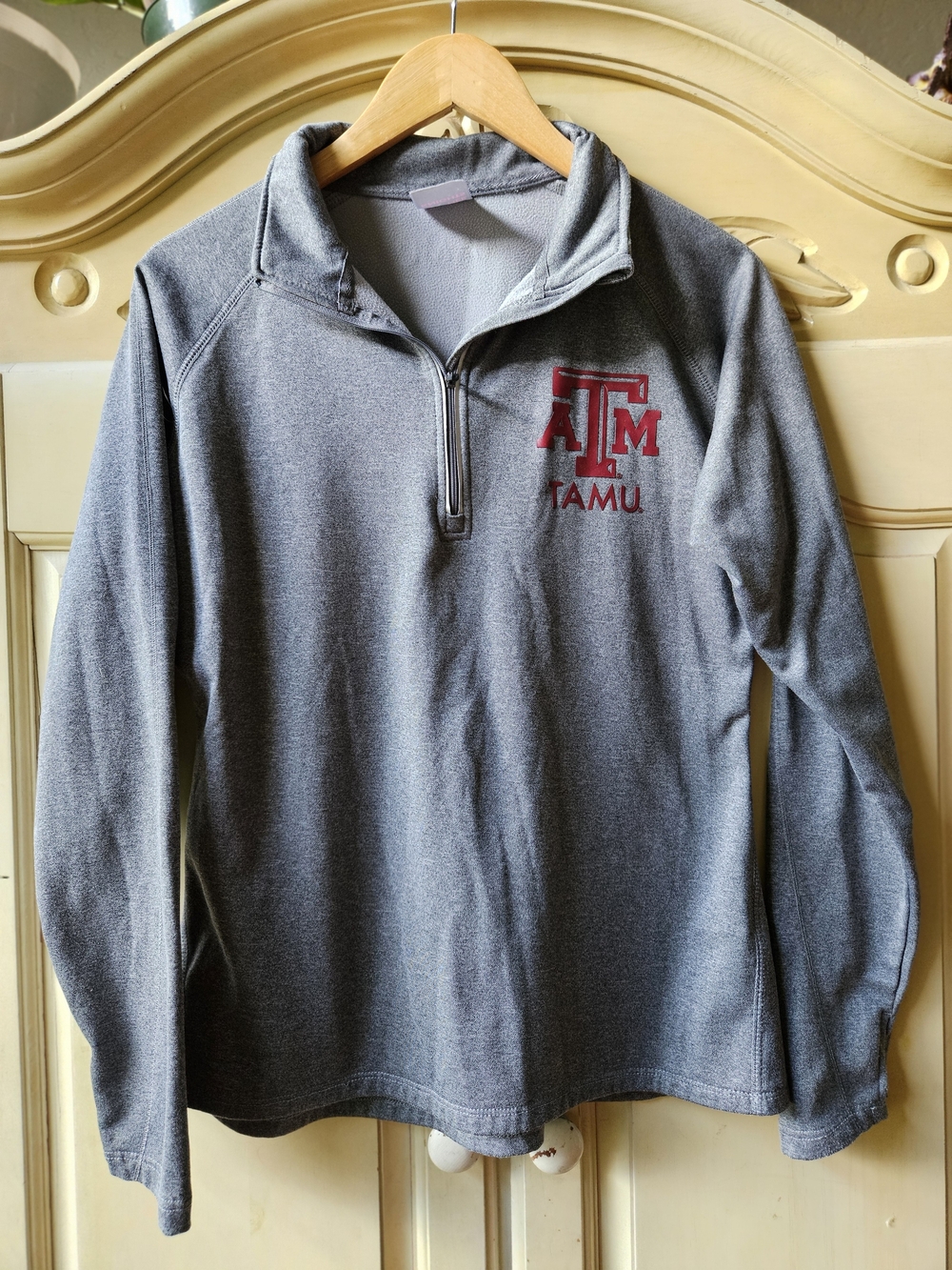 Knights Apparel Gray Quarter-Zip Pullover with Maroon TAMU Logo